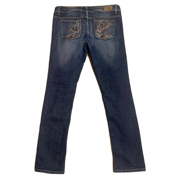 Bongo Jeans Womens 9 Dark Wash Low Rise Embellished Pocket Straight Leg Pants - Picture 4 of 15